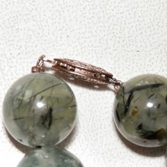Green Rutilated Quartz Beaded Necklace Round Beads Sterling Silver 925 Clasp