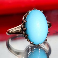 10k rose gold size 3 ring 2.50ct turquoise solitaire 1890’s antique 2.71gr N3188