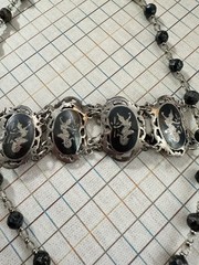 Vintage 925 Siam Sterling Silver Niello – Necklace Bracelet Set – Thai Dancer