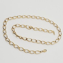 Curved Curb Oval Link Shiny Gold Tone Versatile Single Chain Necklace 24 inch