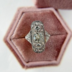 Antique Art Nouveau Style LabCreated Diamond Cocktail Engagement 14K GoldFN Ring
