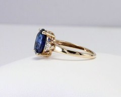Beautiful Estate Yellow Gold Bright Blue Lab Sapphire & Diamond Ring 3 CTW