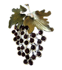 Brooch Silver Plated Metal Purple Crystal Grapes Pin Fruit Mothers Day Gift