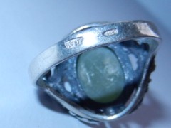 1970s Ukraine Vintage old russian Sterling SILVER 875 Ring stone nephritis jade