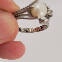Vintage 925 Sterling Silver Sculptural Organic Pearl Diamond CZ Ring Size 5.25