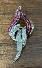 Vintage Boucher? Channel Set Ruby Glass Stones Rhinestone Brooch
