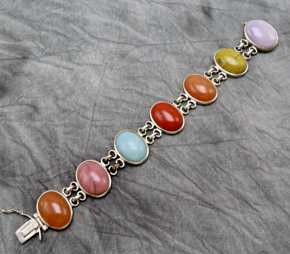Whitney Kelly Sterling Silver Bracelet Tiger Eye Jasper Gemstones 8.5 in 703f