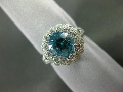 ESTATE LARGE 5.50CT DIAMOND & BLUE ZIRCON 18KT WHITE GOLD FLOWER ENGAGEMENT RING