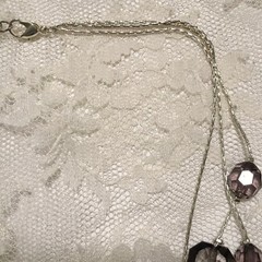 Vintage Silver Tone Smokey Purple Gray Bead 3 Strand Necklace Layered Statement