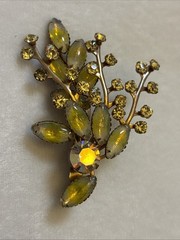 Vintage MCM Retro Large Flower Spray Brooch w Rhinestones and Glass Navettes