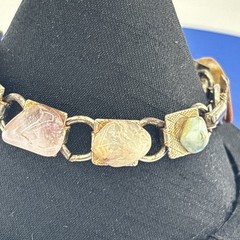 Vintage Semi Precious Stone Link Bracelet Goldstone Rose Quartz Goldstone 6.75”