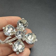 RARE! Eisenberg Original Brooch Pin Clover Shamrock Heart Rhinestone 2”L *READ*
