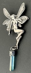 Vintage Sterling Silver Fairy Pixie Pendant Mythical Winged Woman Crystal