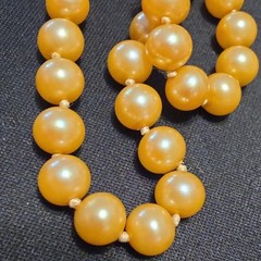 Vintage Double Strand Faux Golden Pearl Necklace 22″ Substantial 100g