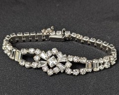 Brilliant Parco Rhinestone 50’s Bracelet Baguette Round Square Clear 7.25″