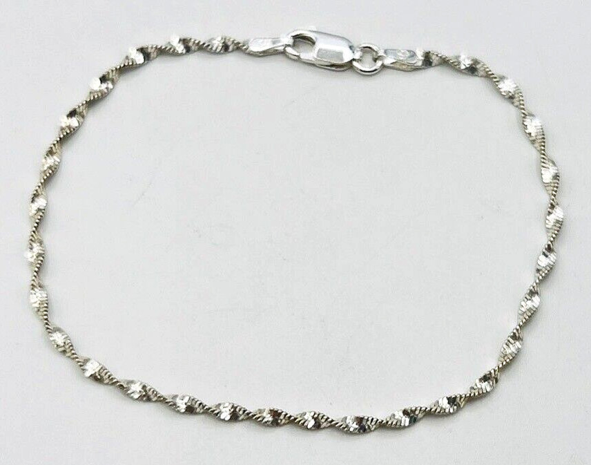 Rhodium Plated Sterling Silver IBB 925 Italy Twisted Chain Bracelet