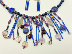 Vtg roxsann Chinese Silver Cloisonné Amethyst Lapis Antique Glass Jewelry Set