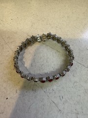 Vintage Silver Toned Red Rhinestones Statement Cuff Bracelet Costume Jewelry