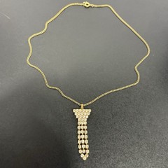 Vintage Gold Tone Faux Diamond Rhinestone Pendant Necklace – Art Deco Dangle