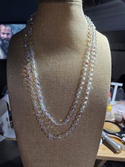 Vintage 48″ AB Crystal Glass Bead Necklace Faceted 8mm Aurora Borealis Long