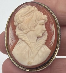 Vintage 900 Silver Cameo Brooch – Hand‑Carved Shell Portrait, Antique