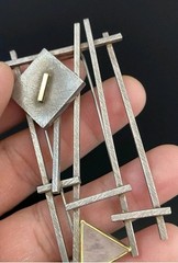 Mid Century MCM Sterling Silver .925 W/ 18K & 22K Gold 3 1/8″ Geometric Brooch
