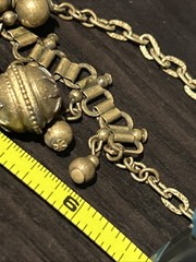 Antique Deco Book Link Chain Brass Choker Dangle Brass Beads Gold Fill Fobs 15”
