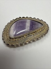 ISRAEL 935 Sterling Silver Gold Tone Vintage Amethyst Brooch Pin Pendant