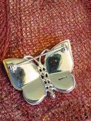 Monet Vintage Butterfly Mother of Pearl Rhinestone Brooch 90s/Y2k Era