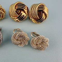 Vintage Twist Knot Clip On Earrings Lot Gold Silver Tone Textured Some Signed
