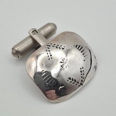 Vintage 925 Sterling Silver Native American Concho Stamped Bullet Back Cufflinks