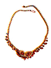 Stunning Vintage Topaz/Amber & Clear AB Rhinestone necklace – Choker Prong Set