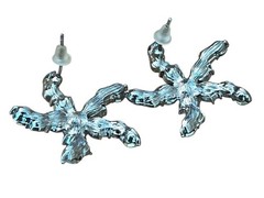 Star Starfish Pierced Earrings Round Faceted Rhinestones Studs Silvertone Beach