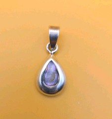 Mexico Sterling Silver 950 Abalone Shell Teardrop Pendant Charm @1″