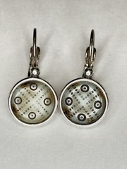 Vintage Silver Tone Leverback Earrings Round Disc Geometric Dot Etched Dangle