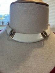Vintage Signed Crown Trifari White Enamel Link Choker 15” Necklace (3155)