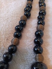 Vintage Graduated Varied Black Shiny Cool Beaded Necklace With Metal Spacers