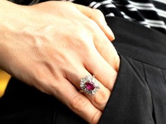 2.13Ct Thai Ruby and 1.56Ct Diamond 18k White Gold Cluster Ring Circa 1970