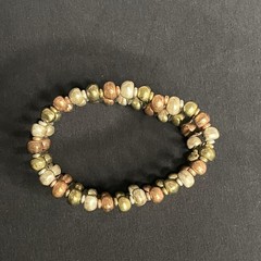 Vintage Bohemian Tri-Color Metals Brass, Copper Silvertone Stretch Bracelet