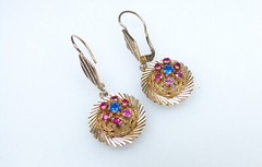 🌟Vintage 6 Grams 10K Gold Dangle Earrings w Rubies Pierced Pair