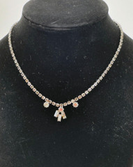 Antique Art Deco Silver Tone Rhinestone Emerald Cut Pendant Drop Necklace