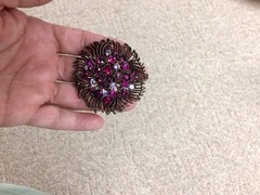 Beautiful Vintage Graziano Floral Brooch With Pink & Purple Smokey Rhinestones