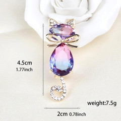 Elegant Vintage Gradient Crystal Cat Brooch Charming Design Ideal Gift Cat Lover