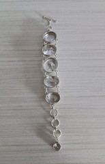 Sterling Silver Large Faceted Clear Crystal Round Link Bracelet Heavy 6 3/4″-8″