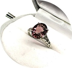 Bright Rosy-Red TOURMALINE Ring – Art Deco – 14k Solid White Gold Filigree Mtg