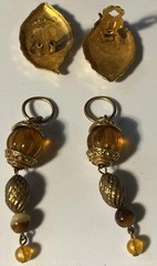 Vtg KATE HINES Signed Convertible Gold Tone Amber Lucite Couture Clip Earrings