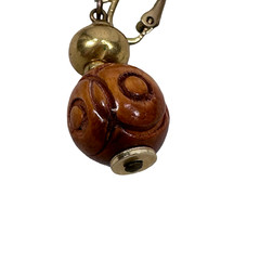Vintage BOHO Clip On Earrings Bohemian Jewelry Drop Gold Tone Metal & Wood Beads