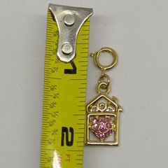 Vintage Monet Mom Pink Rhinestone Crystal Charm Gold Tone Heart In House