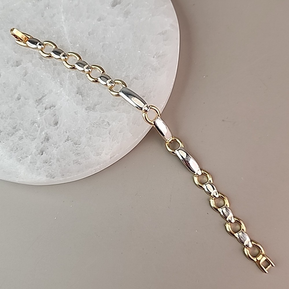 Vintage Chain Bracelet Multi Tone 8mm Glossy 7″