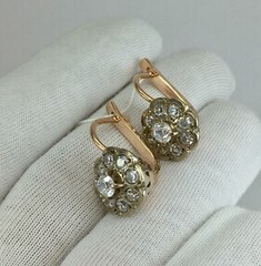 Vintage Original Rose & White Gold Cubic Zirconia Earrings 585 14K 7.36 g. 1990s